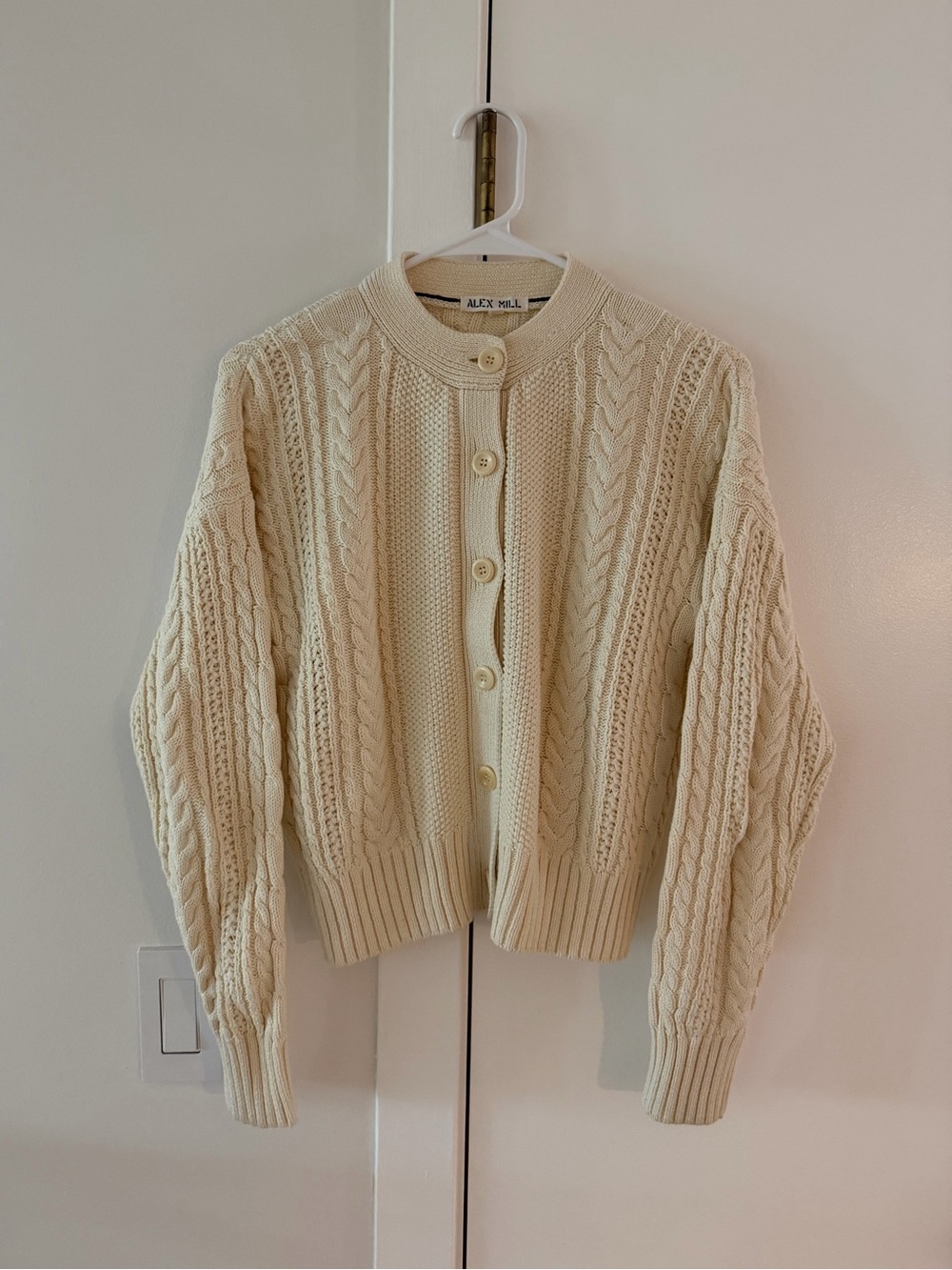 Alex Mill Nico Cable-Knit Cardigan in Ivory